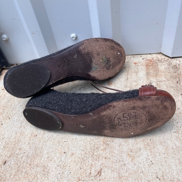 Tory Burch Flats Ambrose Wool Leather Navy Blue Gold Womens 7 - Picture 8 of 10